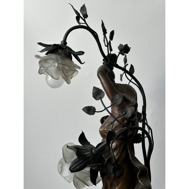 Zinc and Glass Lamp with Nymph from Julien Caussé, 1900s For Sale - Image 10 of 17