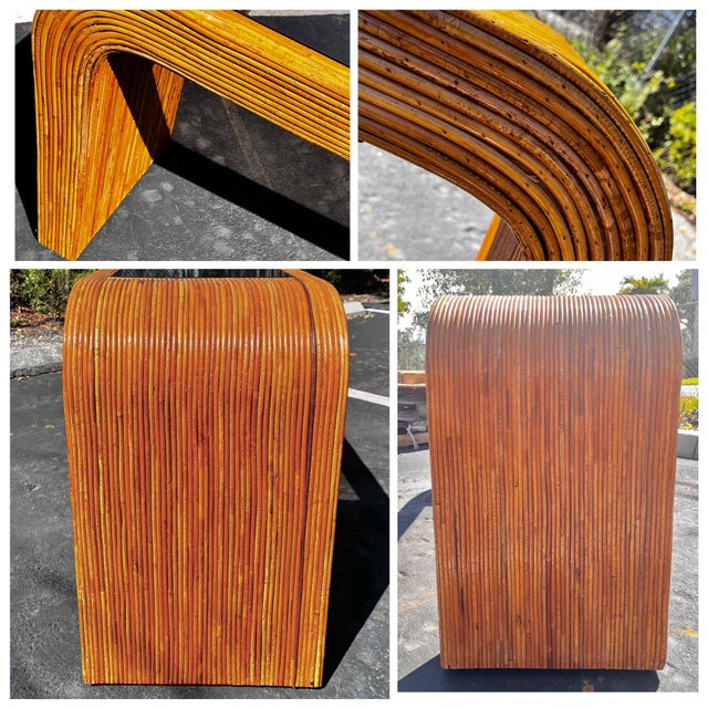 Spilt Reed Waterfall Console Table With Smoked Glass Inset | Hollywood Regency and Mid Century Modern in the Style of Gabriela Crespi For Sale - Image 10 of 12