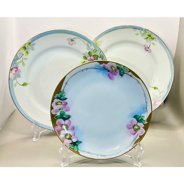 Ceramic Vintage Floral Hand‑Painted Wall Plate Collection / Grouping - Set of 7 For Sale - Image 7 of 12