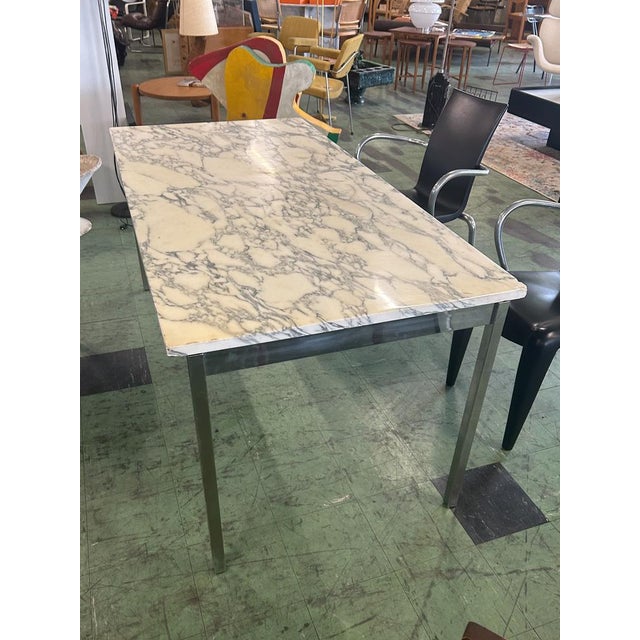 Marble and Metal Table attributed to Florence Knoll, 1960 For Sale - Image 3 of 11
