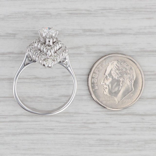 1.10ctw Round Diamond Marquise Halo Ring 18k White Gold Size 7 Engagement For Sale - Image 4 of 7