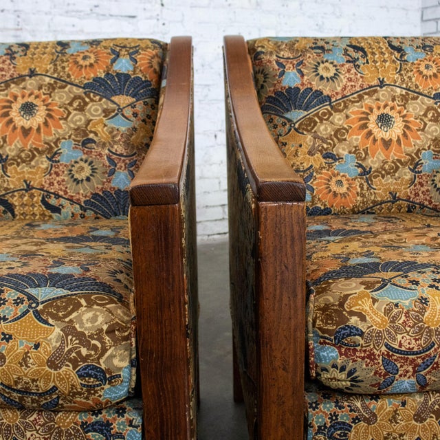 Mid-20th Century Mid Century Modern Pair Chairs With Oak Frames and Floral Fabric For Sale - Image 11 of 18
