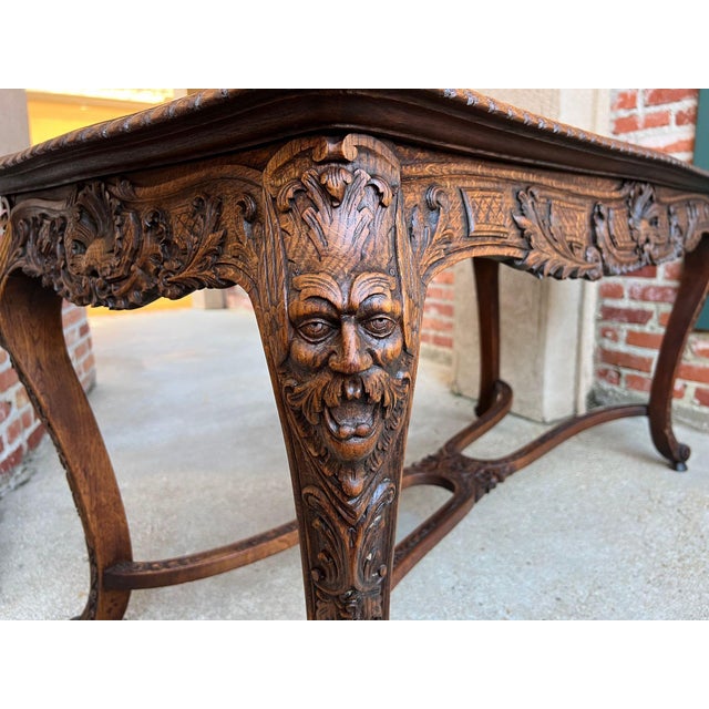 Antique French Center Library Table Louis XV Carved Oak Rococo Parquetry C1890 For Sale - Image 18 of 18