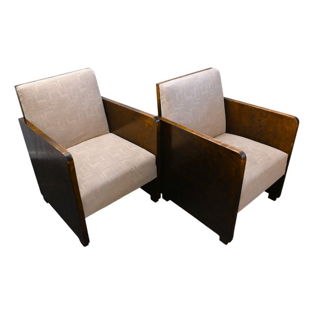 Swedish Grace Flamed Birch Lounge Chairs attributed to Axel Larsson for Bodafors, Late 1920s, Set of 2 For Sale
