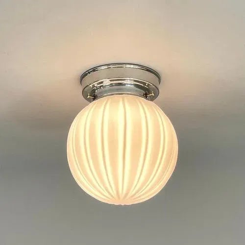 Art Deco Pink Frosted Glass and Chrome Globe Flush Mount, Sweden, 1940s For Sale - Image 3 of 13