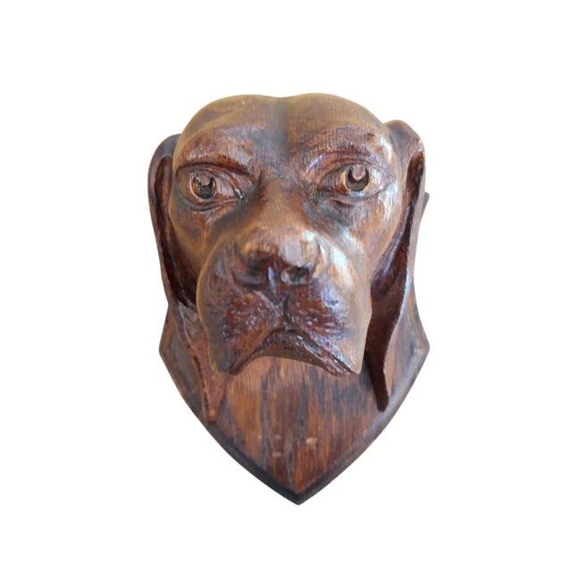 Black Forest Hand-Carved Dog Head Plaque in Wood, 1890s For Sale - Image 3 of 8