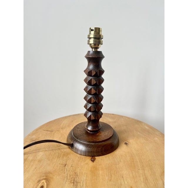 Vintage Turned Wood Table Lamp by Charles Dudouyt, 1940s For Sale - Image 6 of 14