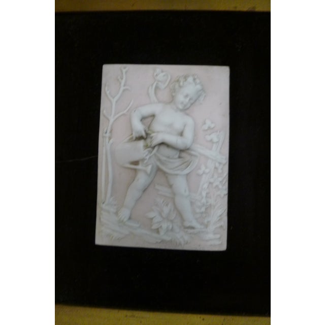 Vintage Bisque Porcelain Cherub Plaques in a Custom Frame. (4 Figures) For Sale - Image 10 of 18