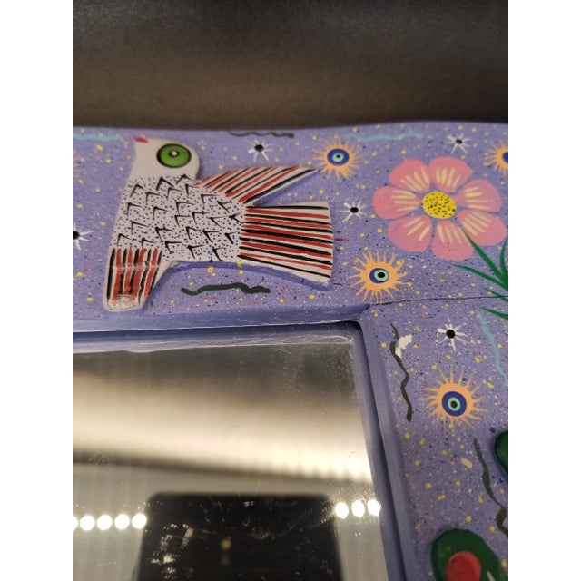 Glass Vintage Highly Decorative Wooden Mirror With Mexican Work For Sale - Image 7 of 7