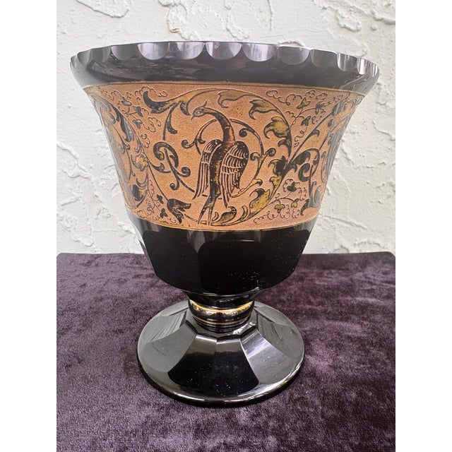 Early 20th Century Antique Bohemian Amethyst Glass Footed Bowl With Ooplastic Gilt Bird Frieze, Circa 1910-1925 For Sale - Image 5 of 12