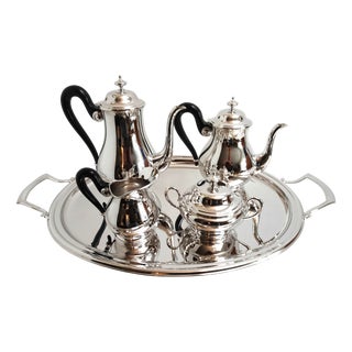 Antique Silver-Plated Coffee Service with Tray by Otto Wiskemann, 1940s, Set of 5 For Sale