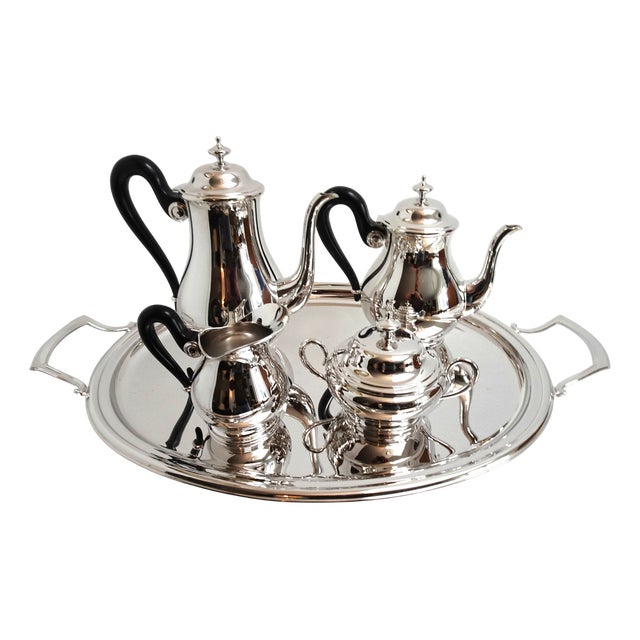 Antique Silver-Plated Coffee Service with Tray by Otto Wiskemann, 1940s, Set of 5 For Sale