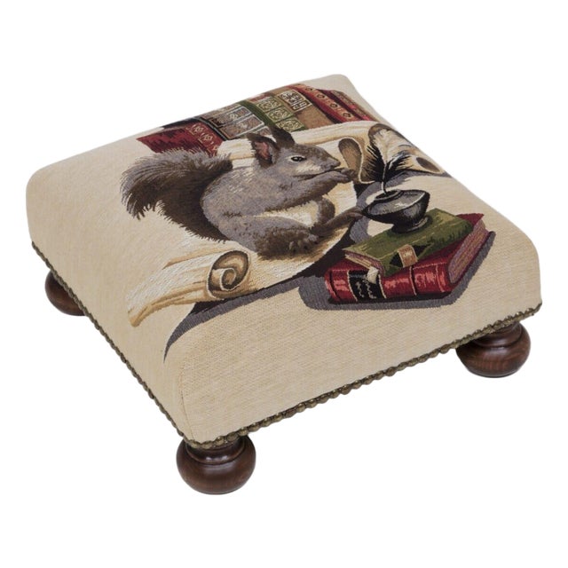 Library Squirrel Tapestry Footstool For Sale