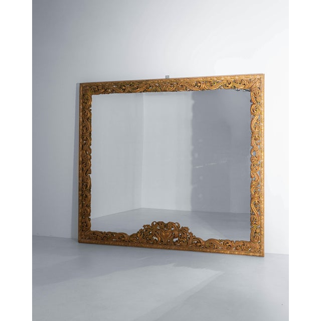Italian 1900s Italian Monumental Carved Giltwood Mirror For Sale - Image 3 of 18