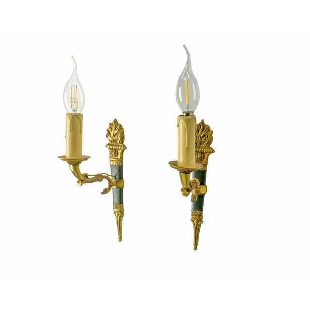 Empire Deep Green Sconces with Torch and Swan, France, 1960s, Set of 2 For Sale - Image 13 of 14