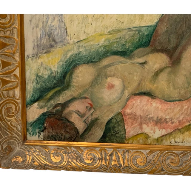 Constantine Pougialis (1894–1985) Seated Reclining Female Nude Modernist Oil Painting Usa 1930s-1950s For Sale - Image 4 of 9