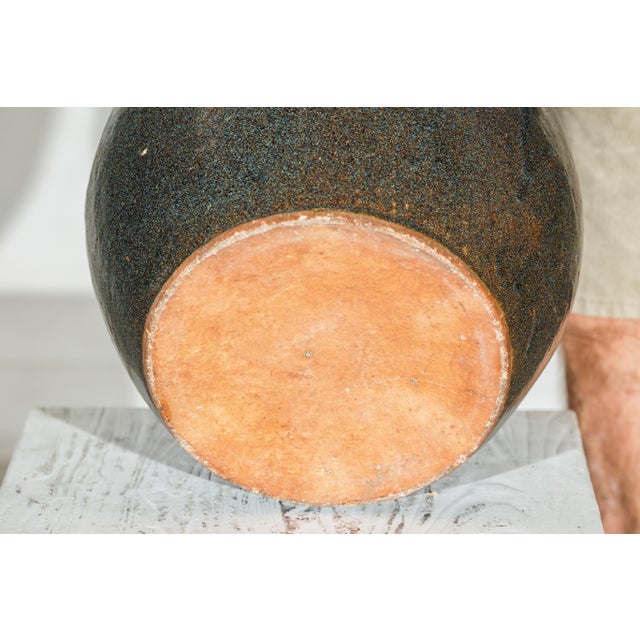 Vintage Chinese Brown and Blue Speckled Planter with Wide Opening For Sale - Image 12 of 18