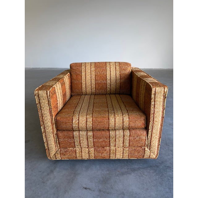 Founders Furniture Company Mid Century Modern Founders Furniture Nubby Striped Club Chair For Sale - Image 4 of 12