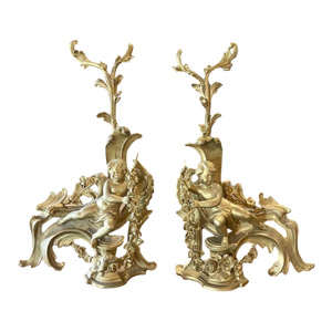 Pair of 19th C. French Gilt Bronze Chenet