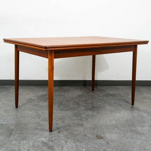 Mid Century Danish Modern Dining Table Denmark Teak Wood Extension Draw Leaf For Sale - Image 4 of 11