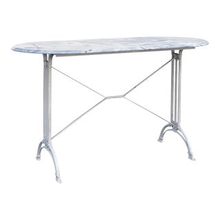 Antique French Marble and Iron Bistro Console Table For Sale