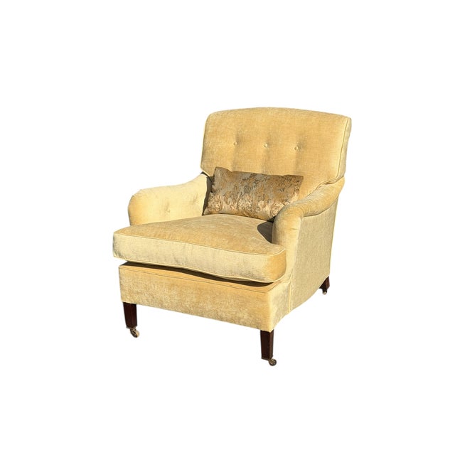 George Smith Beige Velvet Upholstered Roll Arm Club Chair W Rubelli Back & Pillow - 1 of 2 For Sale In Los Angeles - Image 6 of 7