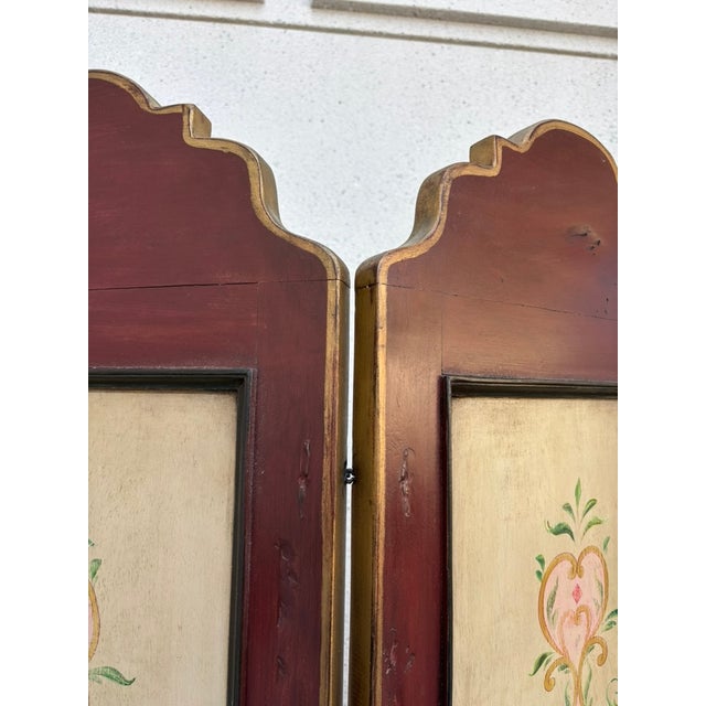 Wood Italian Neoclassical Hand Painted Wood Four Panel Screen, 1950s For Sale - Image 7 of 17
