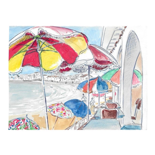 1950s Ivy Attwell Cyprus Coastal Watercolor For Sale