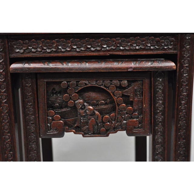 Antique Chinese Carved Rosewood Figural Nesting Side Tables W/ Drawer - 4 PCS For Sale - Image 12 of 12