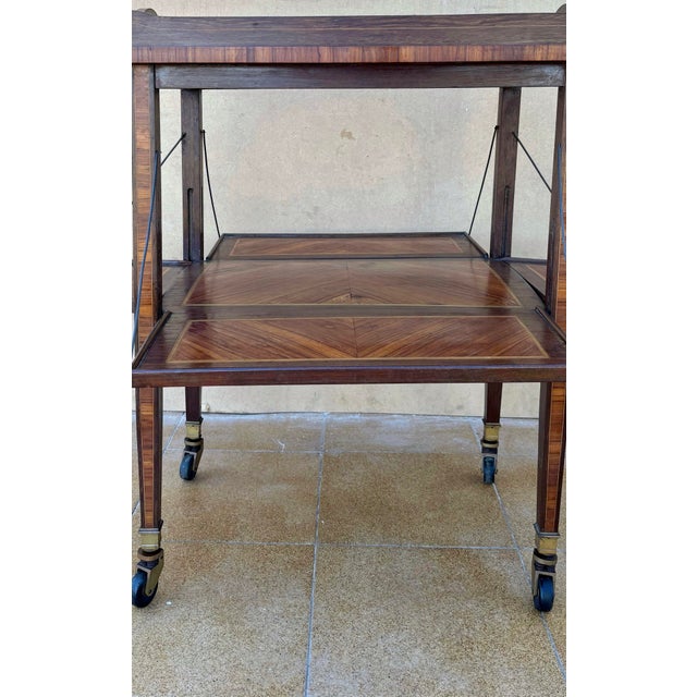 Brown Art Deco Folding Bar Cart with Walnut Marquetry, France, 1930s For Sale - Image 8 of 11