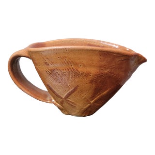 Vintage Studio Pottery Dragonfly Design Glazed Terra Cotta Pitcher For Sale