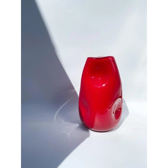Red 1960s Mid-Century Cased Glass Dimple Vase For Sale - Image 8 of 9