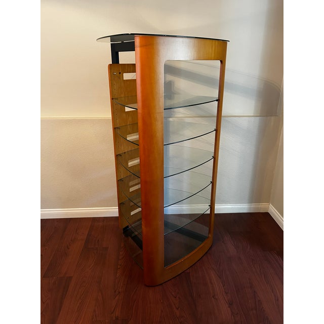 2000s Bdi Modern Cherry Wood & Tempered Glass Media Console and Audio Tower Set - 2 Pieces For Sale - Image 4 of 10