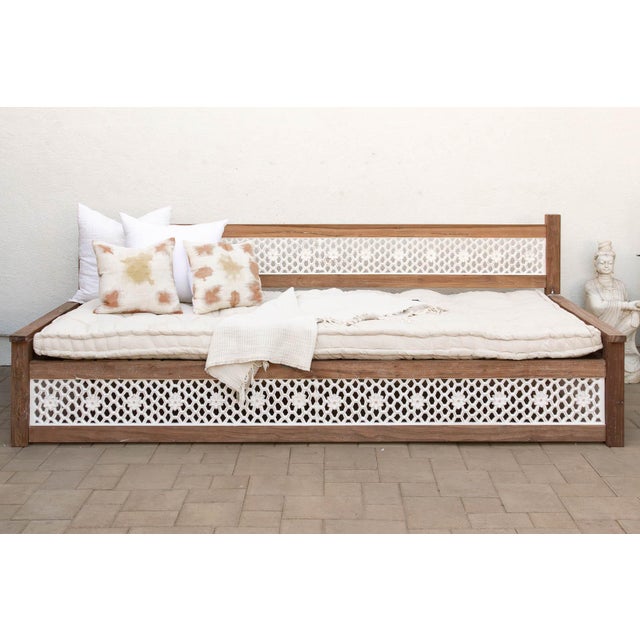 Islamic 108" Long Reclaimed Teak Jali Daybed Sofa For Sale - Image 3 of 12