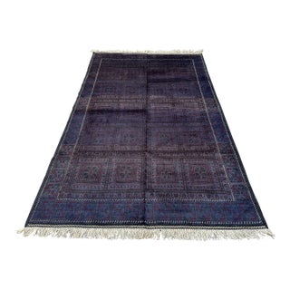 Afghan Baluch Hand-Knotted Wool Rug, Indigo Panel Grid, 9'9" X 6'2" For Sale