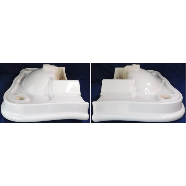 Large 36" Wide White Porcelain Console Sink With Porcelain Legs For Sale - Image 15 of 18