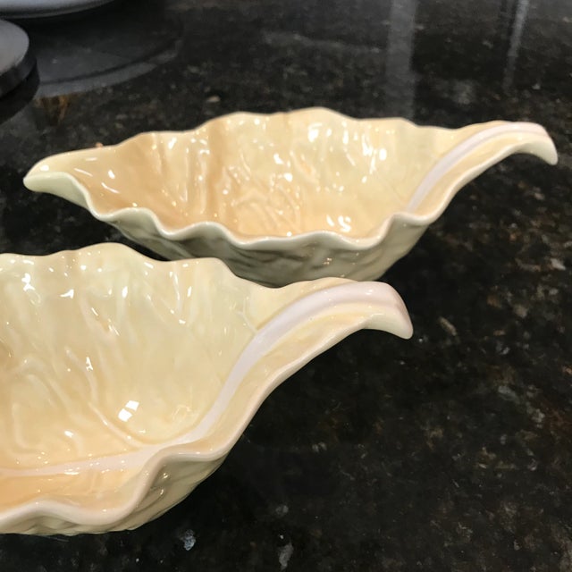 Late 20th Century Vintage Bordallo Pinheiro Cabbage Leaf Sauce Bowls - A Pair For Sale - Image 5 of 9