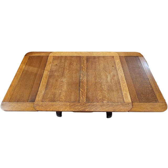 Antique Tiger Oak Draw-Leaf Dining Table For Sale - Image 9 of 14