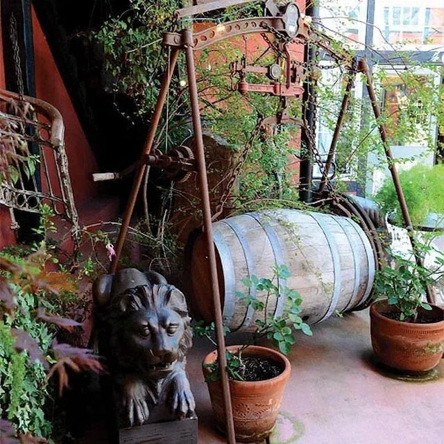 Antique French wine barrel scale in forged steel by Noguera. This scale features a brass plaque Pese Tonneaux Noguera...