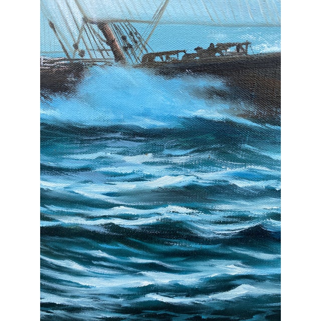 Mid-Century Modern 1970s Original Mid-Century Oil on Canvas Painting of the Historic Schooner Yacht America, After Carl G. Evers For Sale - Image 3 of 13