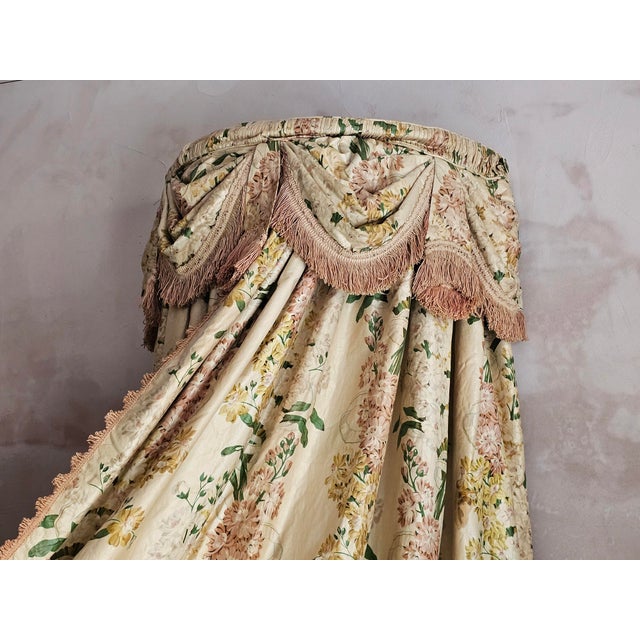 Art Deco French Chintz Bed Crown Canopy with Silk Lining and Original Passementerie, 1920s For Sale - Image 15 of 17