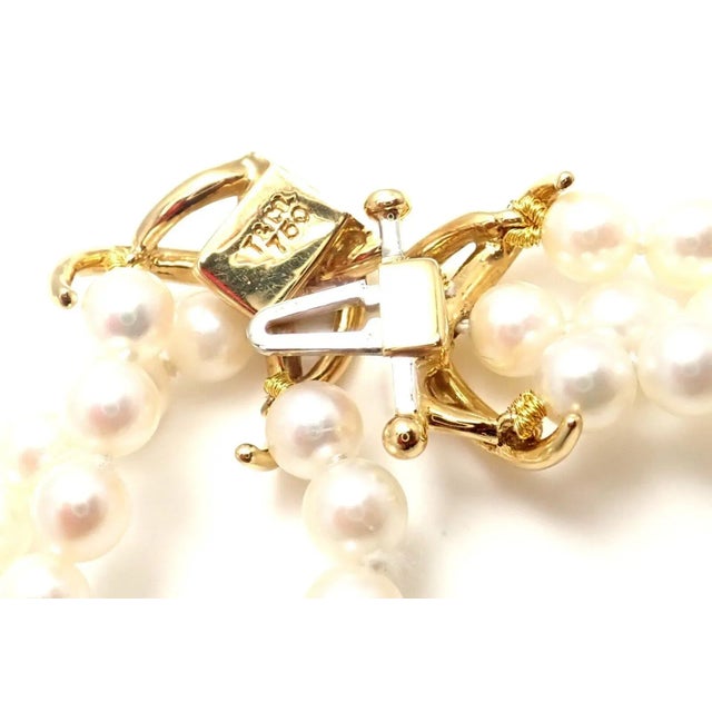 Gold Tiffany & Co. 18k Yellow Gold Diamond 3 Strand Pearl Necklace For Sale - Image 8 of 10
