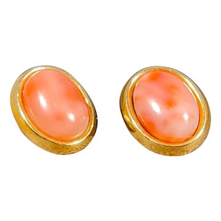 Natural Pink Coral Simple Stud Earring in 14 Karat Yellow Gold For Sale