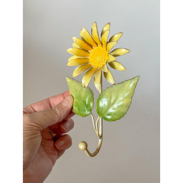 Metal Vintage Tole Yellow Daisy Wall Hook For Sale - Image 7 of 7