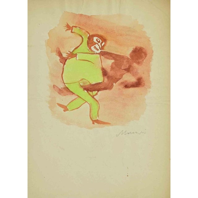Modern Mino Maccari, The Wrestlers, Watercolor, 1940s For Sale - Image 3 of 3