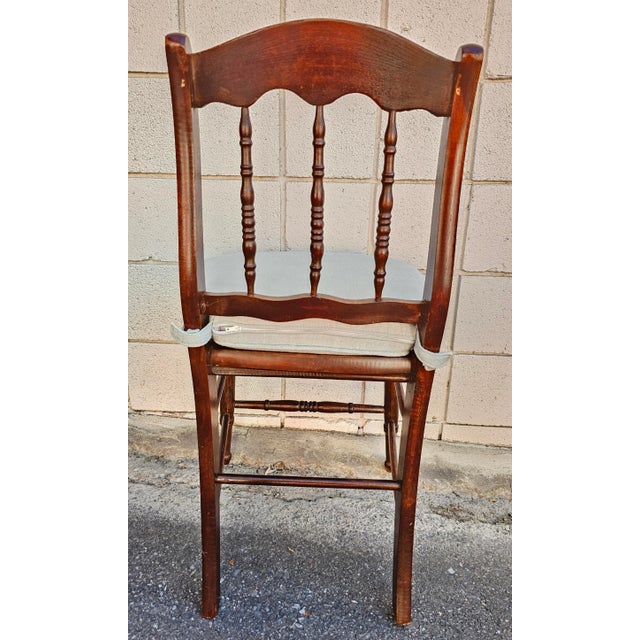 Wood Pair Victorian Mahogany Spindle and Cane Seat Side Chairs With Custom Cushions For Sale - Image 7 of 7