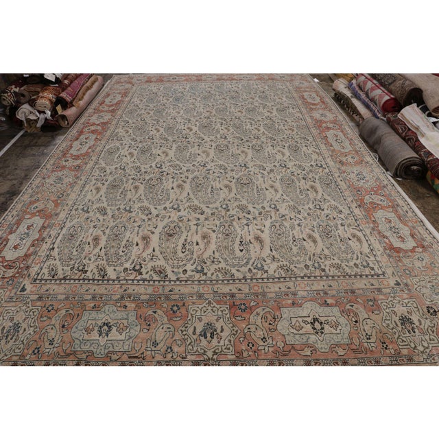 Rug & Kilim Antique Mahal Geometric Cream Pink Res and Blue Wool Paisley Rug For Sale - Image 4 of 10