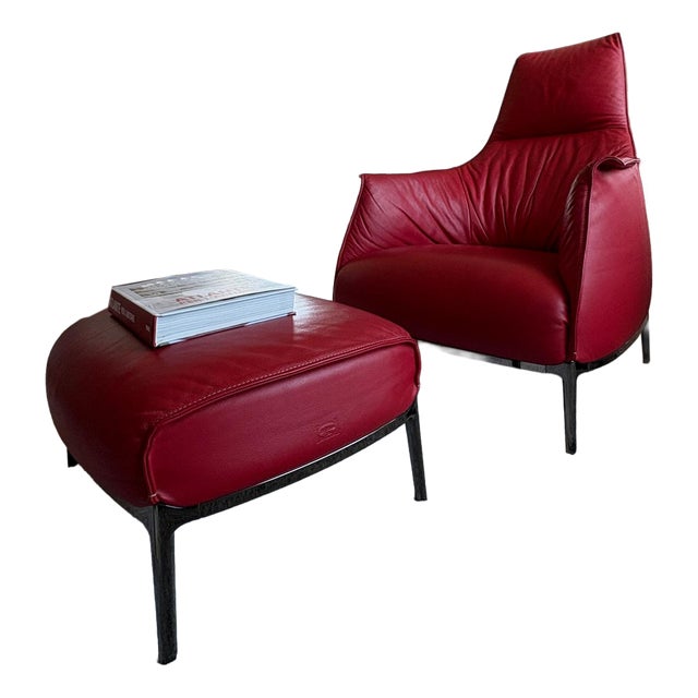 Poltrona Frau Archibald and Ottoman by Jean-Marie Mas, Set of 2 For Sale