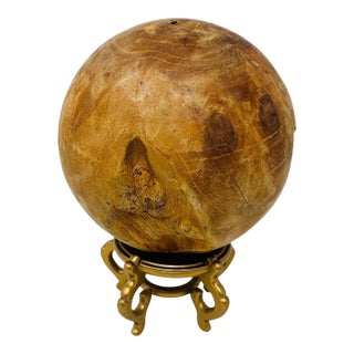 Vintage Early 2000s Solid Teak Root Hand-Carved Decorative 7.5" Sphere For Sale