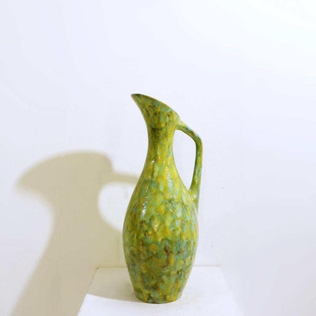 Large Mid-Century Green Ceramic Spout Jug For Sale - Image 3 of 10